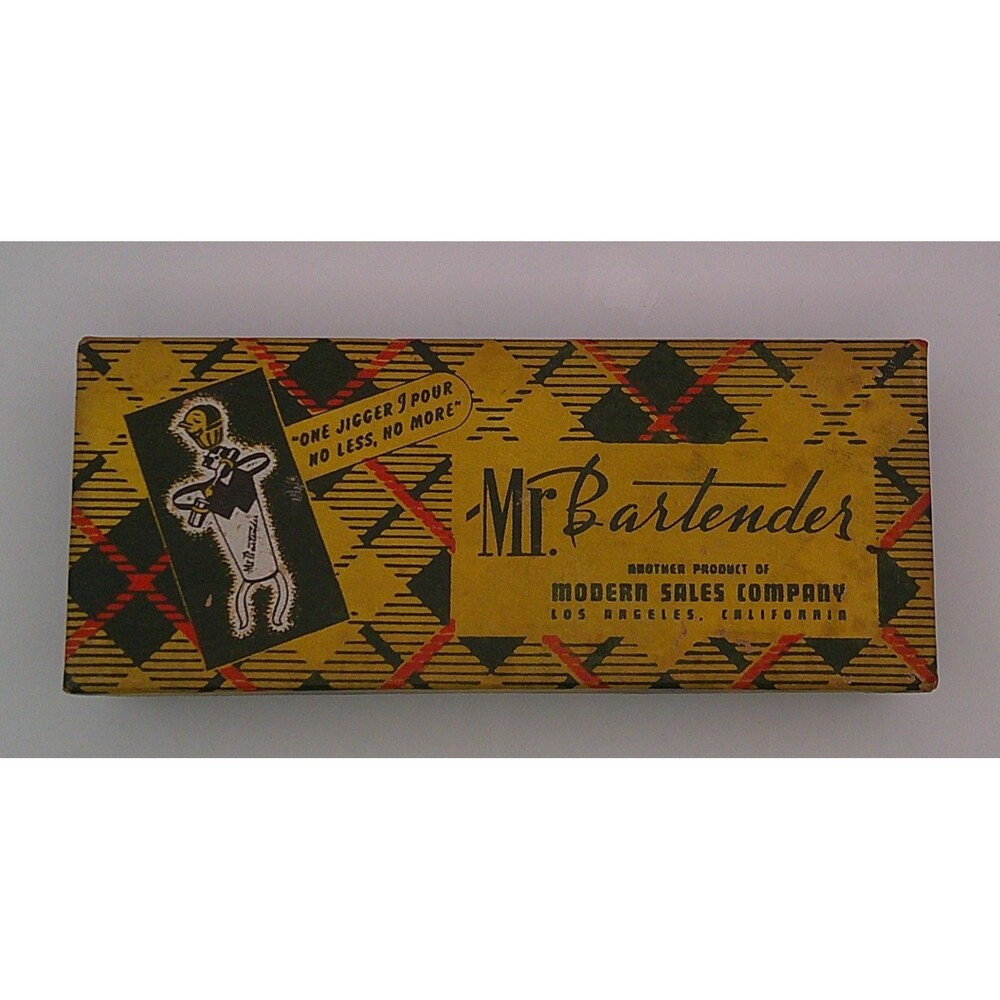 Vintage 1960's MCM MR. BARTENDER Chrome One Pour Spout Jigger Gift Box  USA
